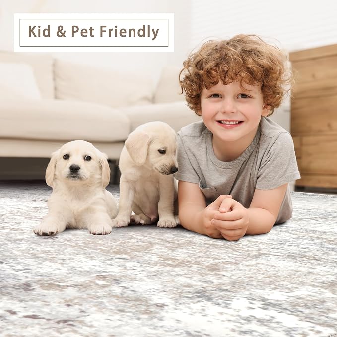 Beige Grey Washable Rugs 8x10 Area Rugs - Image 6