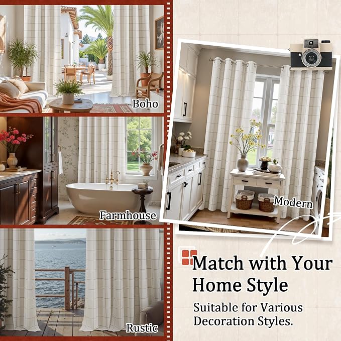 Plaid Curtains 90 Inches Long, 2 Panels Each 52 Wide, Natural | Linen Textured - Image 8