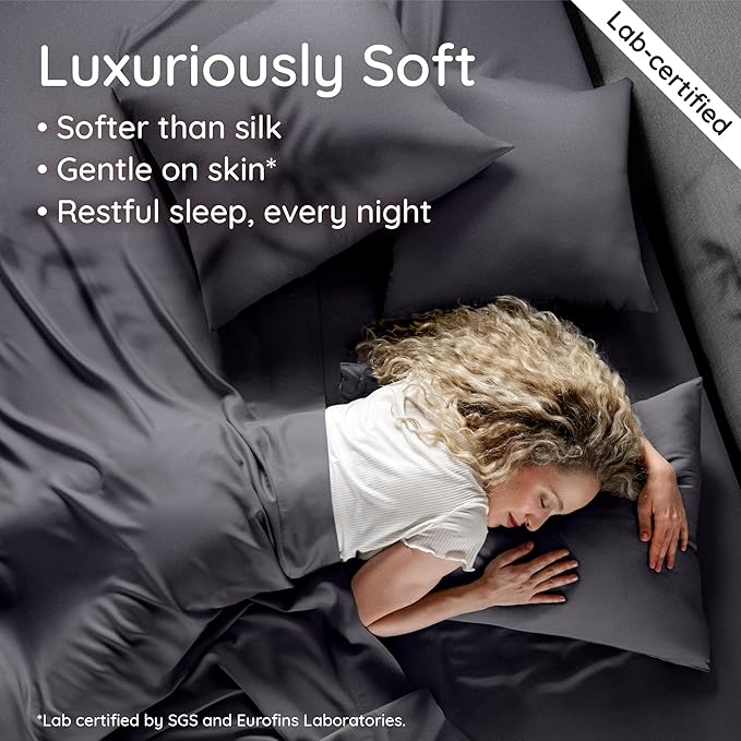 Bambaw 100% Viscose Derived from Bamboo Fitted Sheets King Size, Cooling Fitted Sheets King Size, 16’’ Deep Pocket King Size Fitted Sheet Only, Breathable King Size Bottom Fitted Sheet Only (Charcoal)
