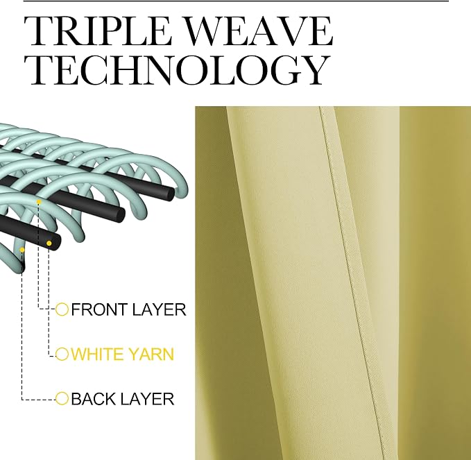 NICETOWN Blackout Curtains for Bedroom, Paler Yellow, 1 Pair, 42 by 45-inch - Image 3