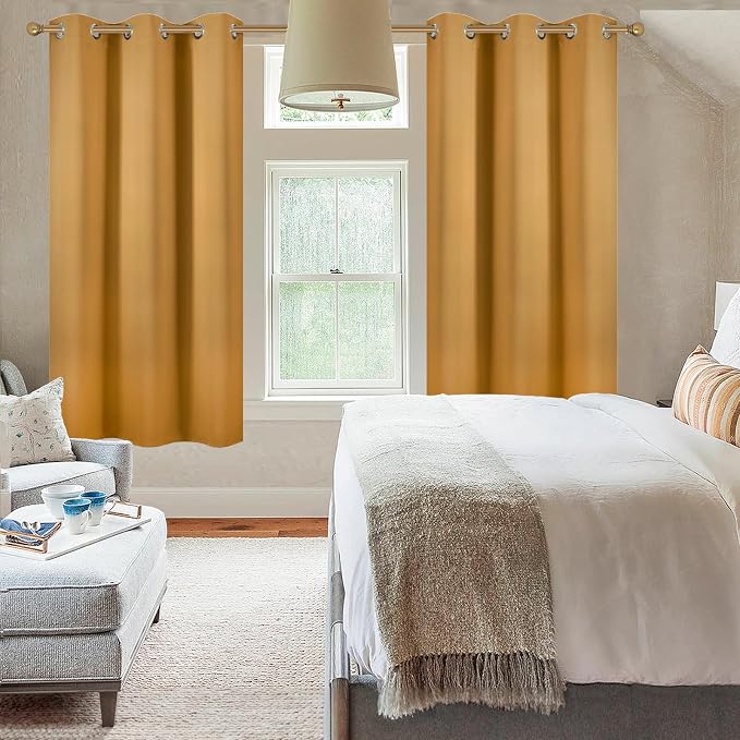 Diraysid Mustard Yellow Grommet Blackout Curtains - Image 8