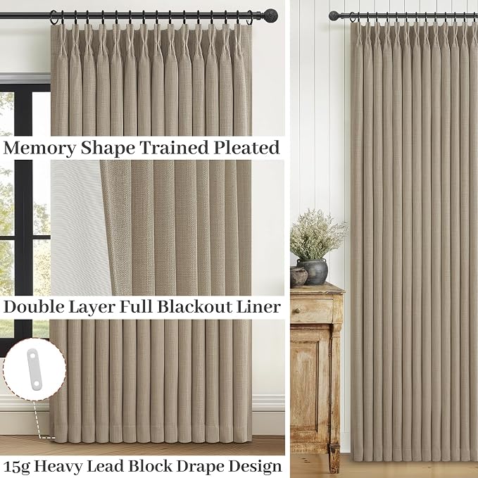 Blackout Pinch Pleated Double Layer Linen Blend Kids Room Curtains 72 Inches - Image 4