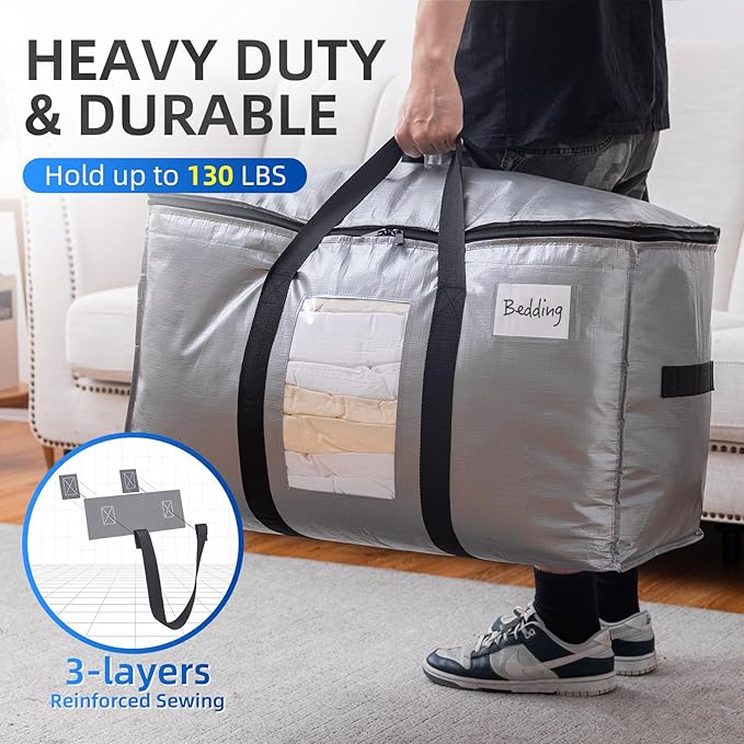 TAILI 2 Pack Silver Extra Large Moving Bags, Storage Bag - Image 5