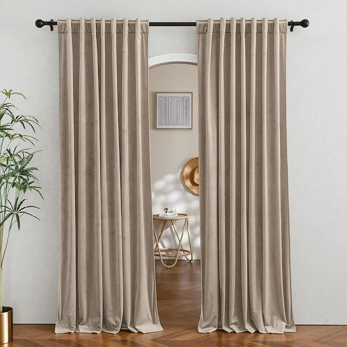 RYB HOME Camel Beige Velvet Curtains 94 inches by RYBHOME