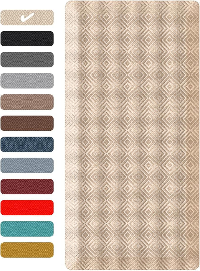 Ophanie Kitchen Mats for Floor, 3/4 Inch Thick Kitchen Rugs, 24'' x 70'' Anti Fatigue Standing Cushioned Mat, Waterproof,Comfort Ergonomic Mat for Office, Home, Sink, Beige Non-Slip Bottom