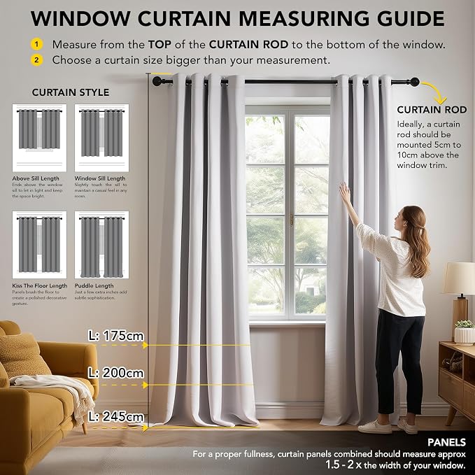 Deconovo Blackout Curtains for Bedroom and Living Room 45 Inches Long | Black - Image 7