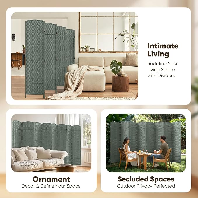 8 Panel Room Divider, Privacy Screen & Room Separation, Extra Wide | Paper - Image 7