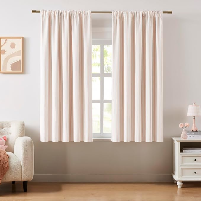 ZJDECOR Pink White Striped Window Curtains 63 Inch Long, Back Tab Rod Pocket | - Image 2