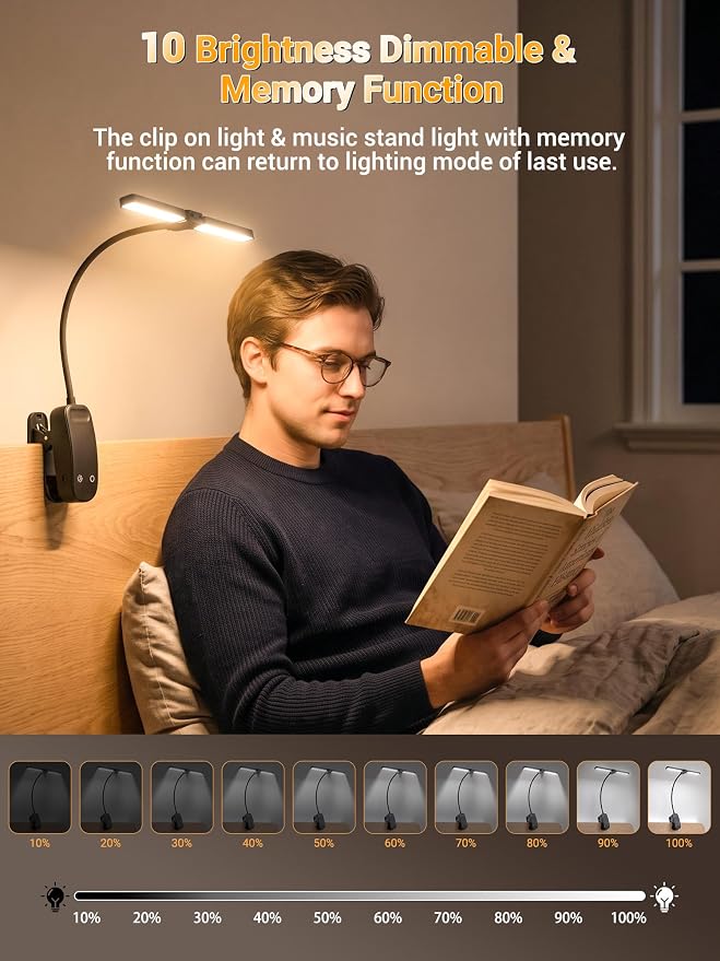 Clip on Light, 100 LEDs+10 Brightness+5 Colors Foldable Music Stand Light | - Image 2