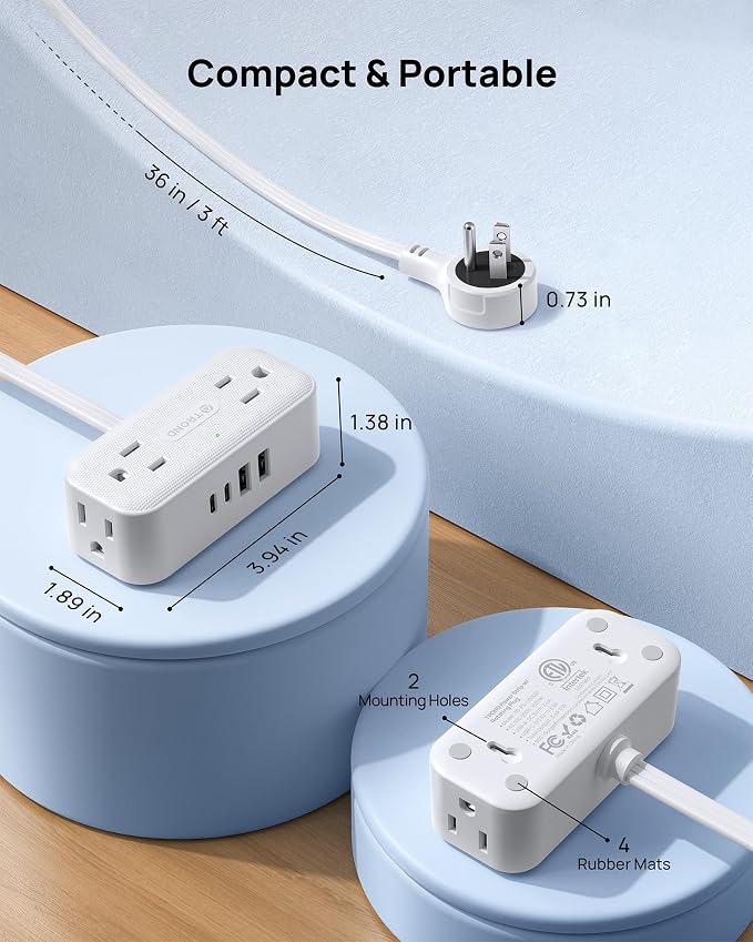 TROND 360° Rotating Flat Plug Short Extension Cord 3ft, Low Profile Power Strip - Image 8