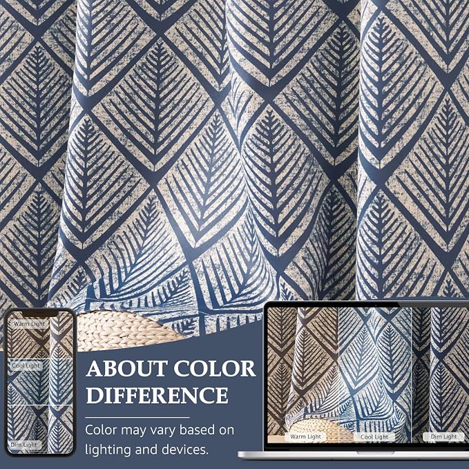 jinchan Blue Blackout Curtains Geometric Patterns Grommet 84 inch 2 Panels | - Image 6