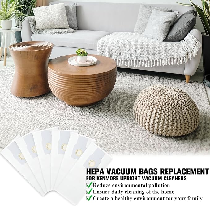 53294 Type O HEPA Cloth Vacuum Bags Replacement for Kenmore Upright Vacuum Cleaners, 12 Pack