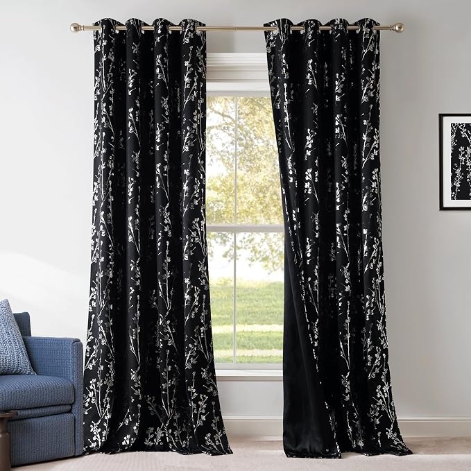 NICETOWN 100% Black Out Curtains 84 inch Long, Grommet Floral Blackout Curtains - Image 7