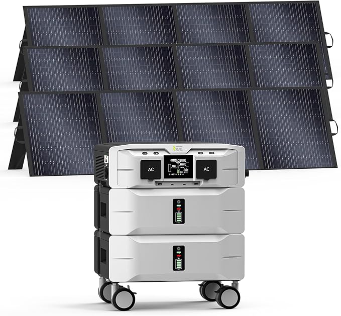 IEE SP5000 Solar Generator 5000W, 5120Wh Power Station with 3x200W Solar Panels, 5 AC Outlets(9000W Surge), 120V/240V Dual Voltage, LiFePO4 Battery for Home Backup Outdoors Camping RV Emergency