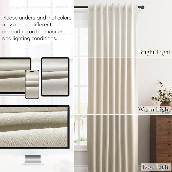 Warm Beige Linen 100% Blackout Curtains 84 Inch Length 2 Panels - Image 7