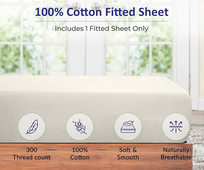 ROYALE LINENS 300 Thread Count 100% Long Staple Combed Cotton Fitted Sheet California King - Super Soft Deep Pocket Bottom Sheet - Fitted Sheets Only - Elastic Sheets (Cal King, Cream)