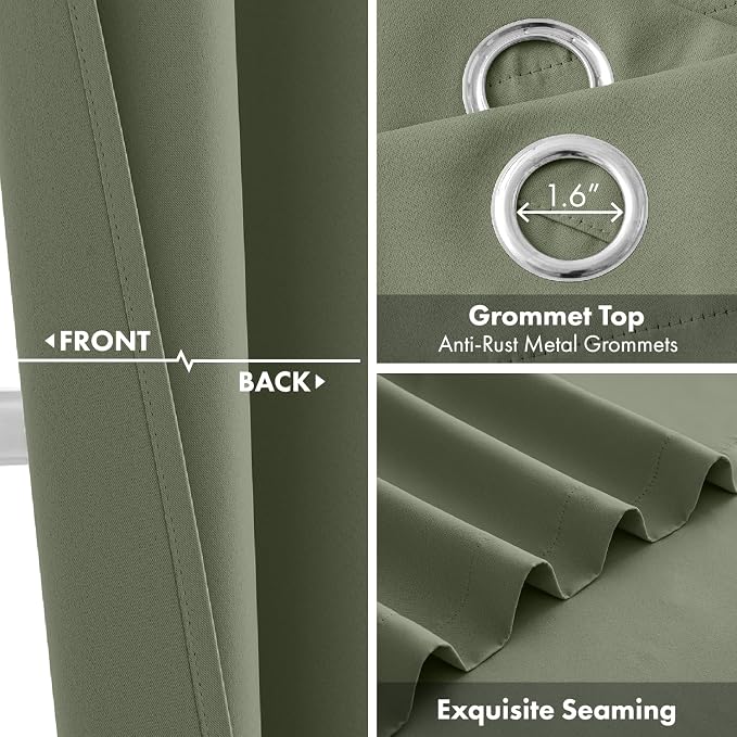 Short Sage Green Blackout Kitchen Curtain W40 x L54 Inch 2 Panels | Thermal - Image 3
