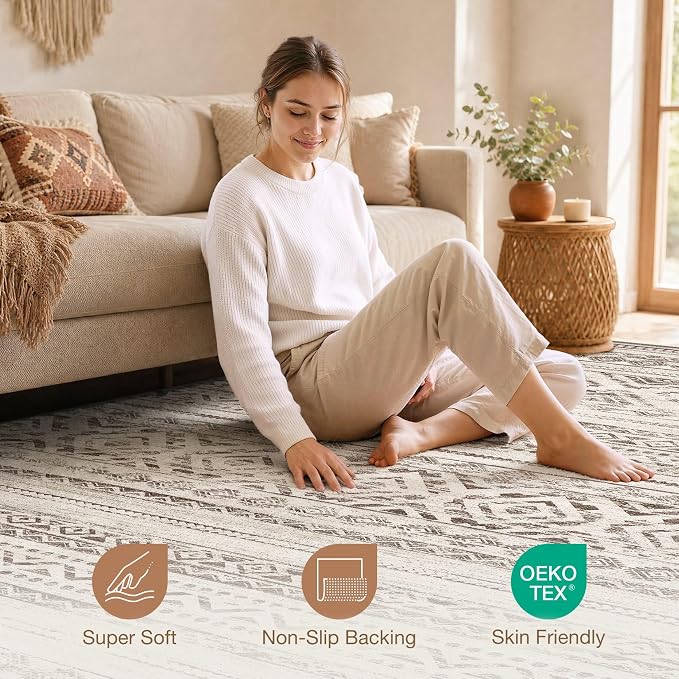 cotiled 6x9 Area Rugs for Living Room: Boho Washable Rug for Dining Room | - Image 4
