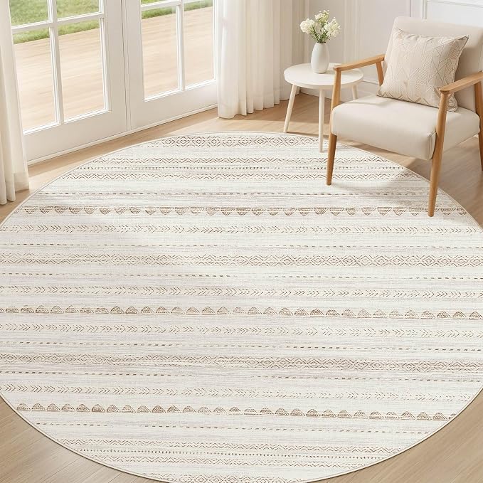 Nakagishi Round Rug Boho Area Rugs: 8x8 Washable Large Circle Neutral Soft - Image 8