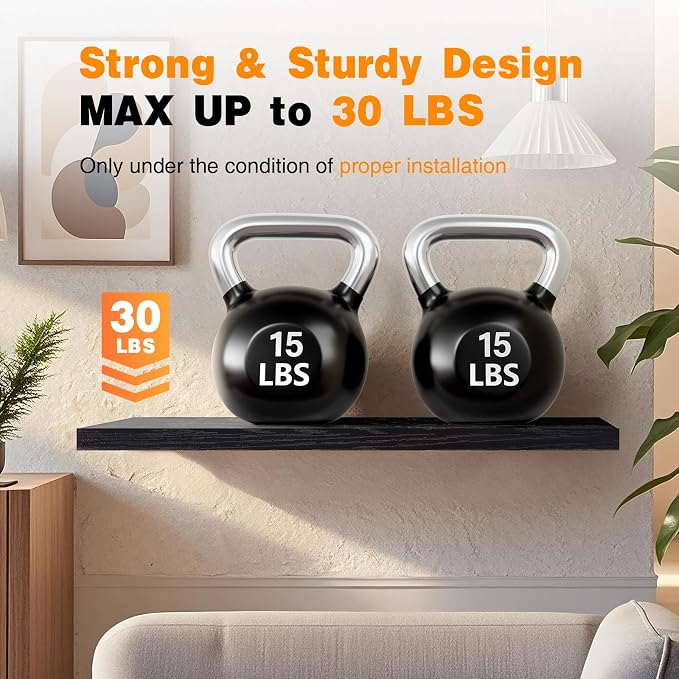 BAYKA Black Floating Shelves 35.4in, Wall Mounted - Image 5