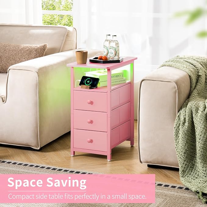 Yoobure End Table with Charging Station, Small Night Stand End Tables Living - Image 3
