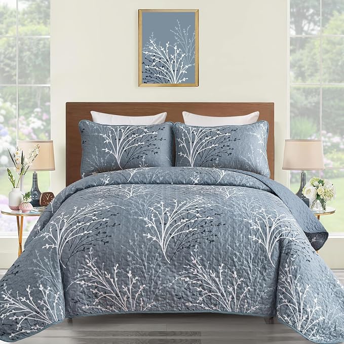 DJY Quilt Set Queen Size, Branch Floral Bedding Set by HOME