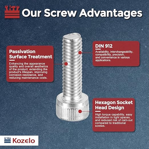 Kozelo 30pcs Socket Head Cap Screws - [M6-1 x 20mm] 304 Stainless Steel Allen Socket Drive for Electrical Motor 3D Printing Fan Engine Replacement Use, Silver