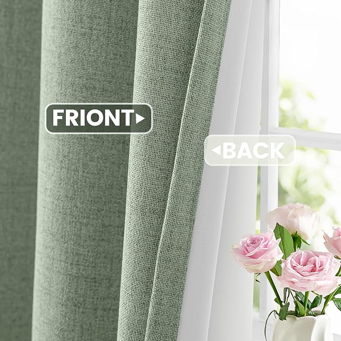 COSVIYA Sage Green Linen Curtains 100% Blackout Grommet Drapes 90 Inches | - Image 3
