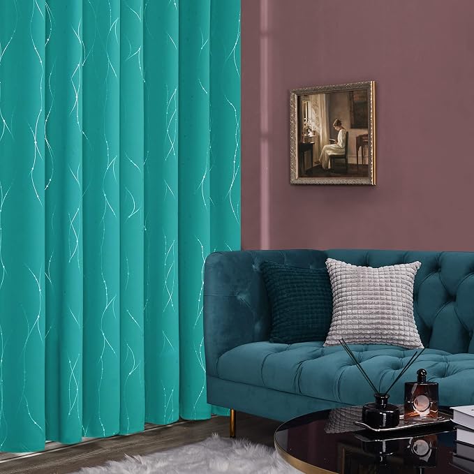 Deconovo Blackout Grommet Silver Pattern Printed Curtains, 38W x 63L | Silver - Image 5