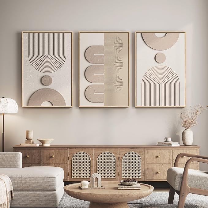 Large 3D Textured Framed Neutral Abstract Wall Art - Image 2
