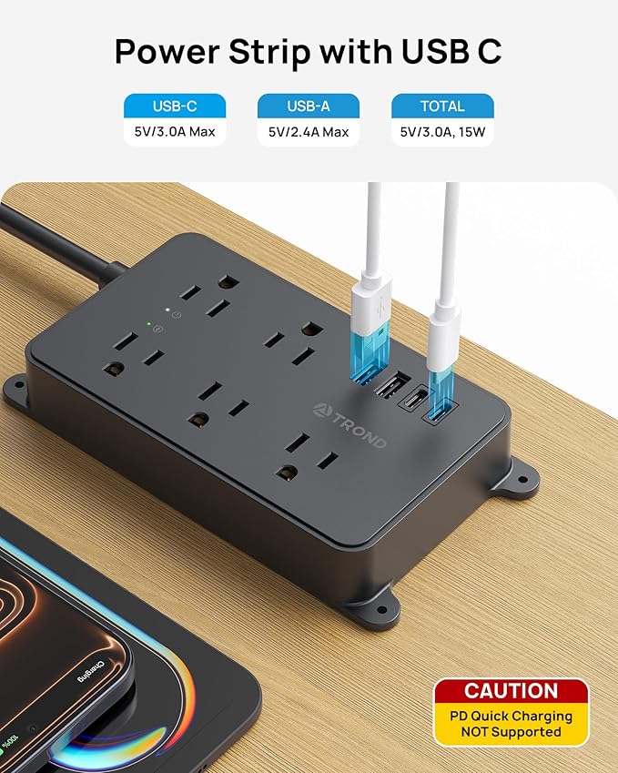 TROND Power Strip Surge Protector 3ft, Wall Mountable, ETL Listed | 5 - Image 3