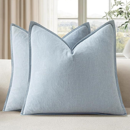 EMEMA Throw Pillow Covers Decorative Linen Pillow Covers 20x20 Inch Light Blue Boho Farmhouse Neutral Couch Throw Pillows for Bed Pack of 2 Accent Pillowcase Modern Sofa Cushion Livingroom Home