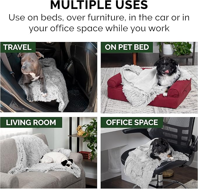 Furhaven Waterproof Throw Blanket for Dogs & Indoor Cats, Washable - Shaggy Plush Calming Long Faux Fur & Velvet Dog Blanket - Mist Gray, Medium