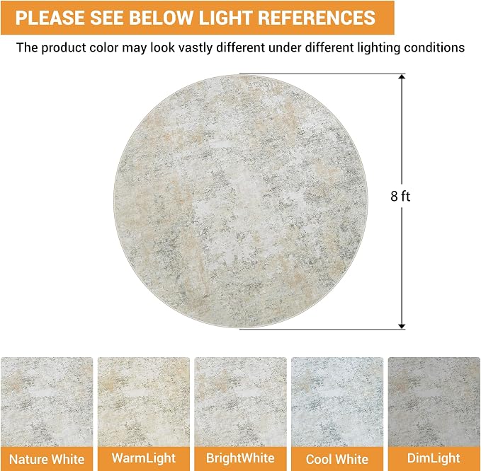 Aelenmu Round Rug 8ft Washable Rug - Image 2