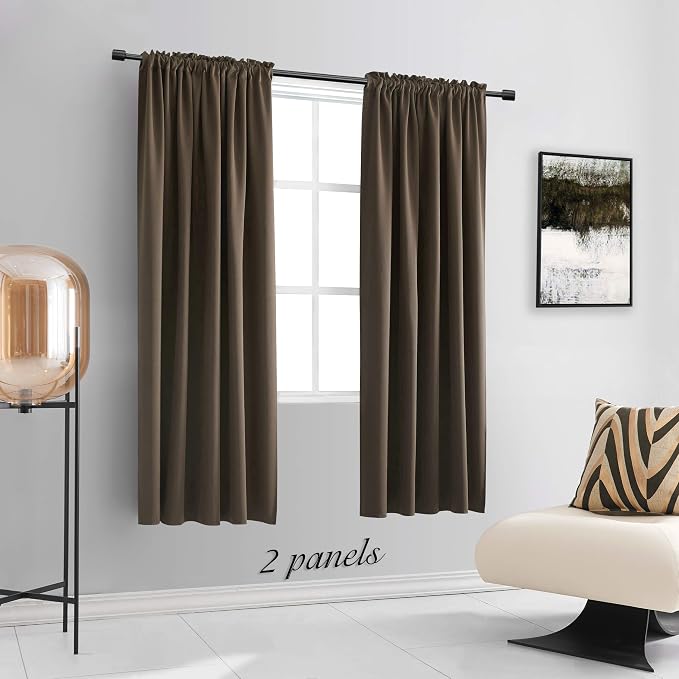 Chocolate Brown Blackout Curtains Rod Pocket Curtain Panels -Thermal Insulated - Image 2