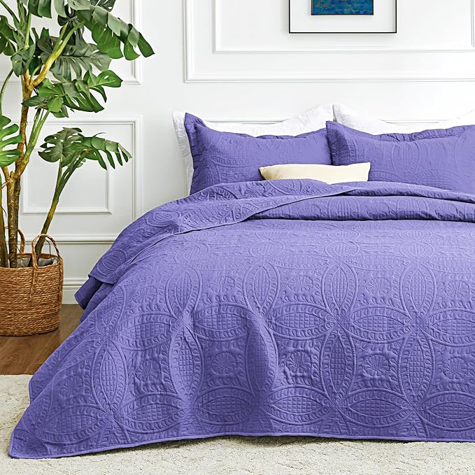 Love's cabin Quilts for Queen Bed Deep Purple Bedspreads Bedding Set by Lovescabin