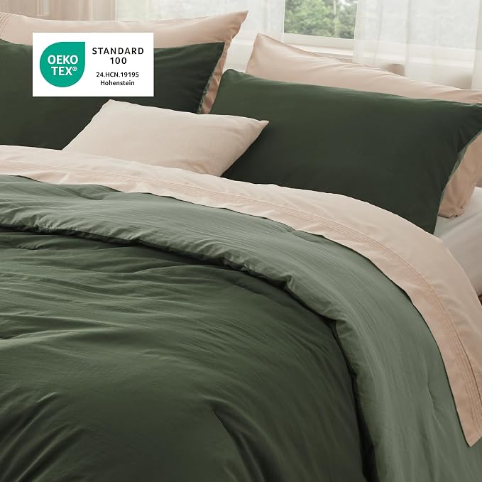 Bedsure Queen Comforter Set, Dark Olive Green Soft Prewashed Bedding - Image 4