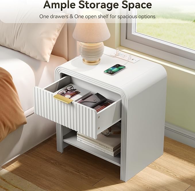 Decofy Fluted 1-Drawer Nightstand - Image 4