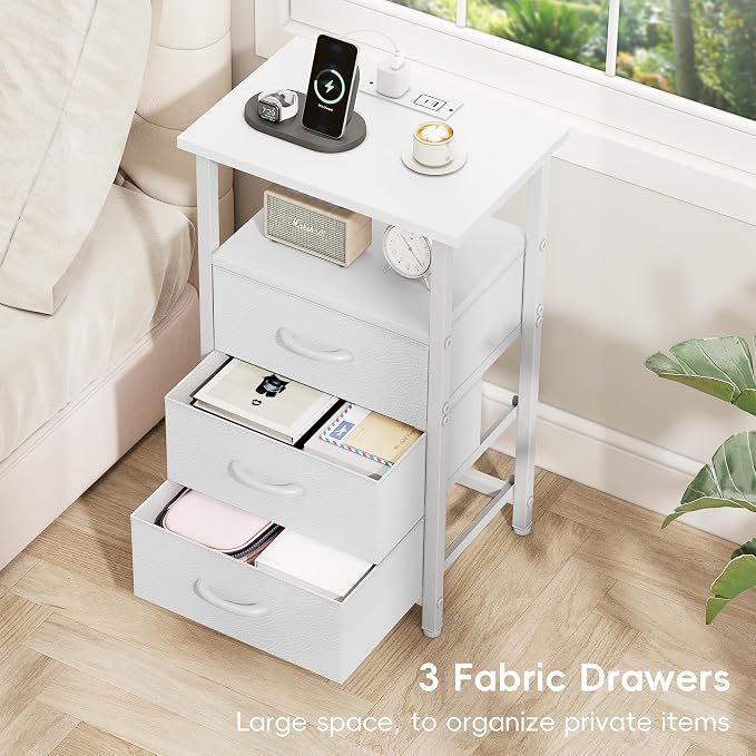 Nightstand Set of 2 with Charging Station, Bedside Table with USB Ports and - Image 8