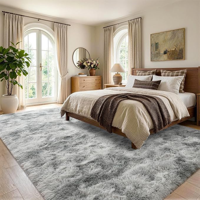 5x7 Tie-Dyed Grey Fluffy Soft Area Rug Non-Slip - Image 3