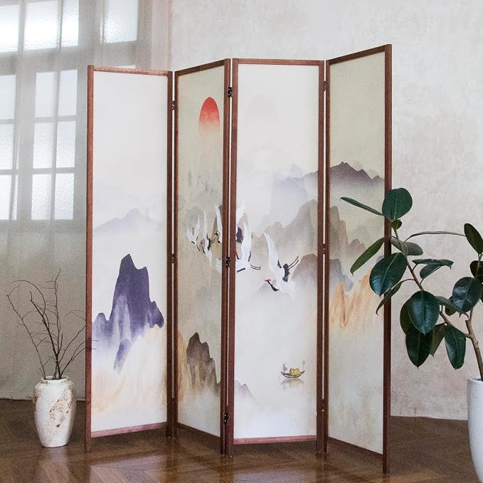4 Panel Room Divider, 5.6 ft Tall Blackout Folding Privacy Screen by PawlaBay