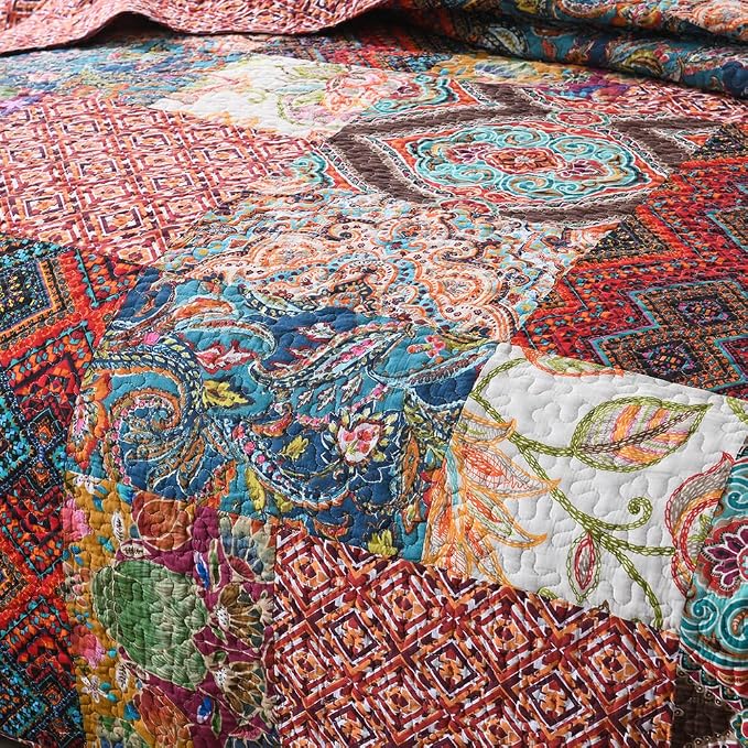 Autumn Dream Cotton Patchwork Bedspread Quilt Sets, Reversible Bedding Coverlet - Image 5