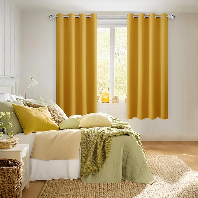 Blackout Curtains for Bedroom, 52 x 63 Inches Length Mustard Yellow | Thermal - Image 6