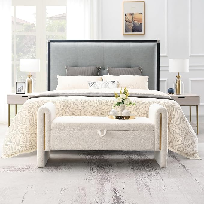 Modern 52" Storage Ottoman Bench, Upholstered End of Bed Storage Bench - Image 9