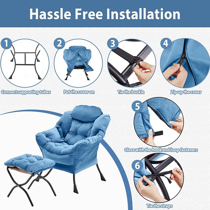 Youtanic Lazy Chair with Folding Ottoman, Accent Chair Velvet Upholstered with - Image 7