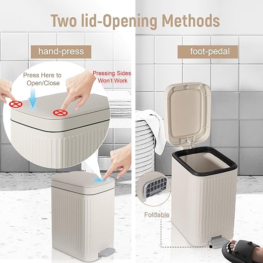 Small Bathroom Trash Can with Lid, 2.6 Gallon Slim Soft Close Step, Cream | - Image 3