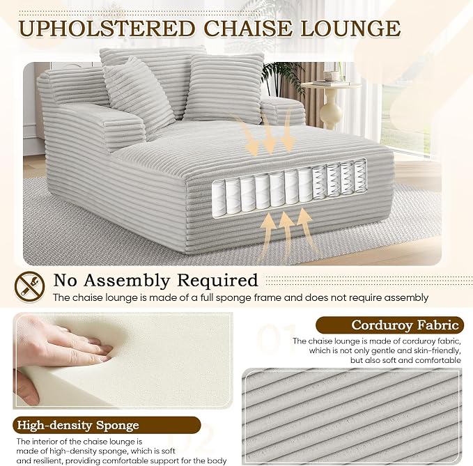 Oversized Chaise Lounge Chair Indoor, Comfy Fluffy Cloud Couch, Modern Deep - Image 3