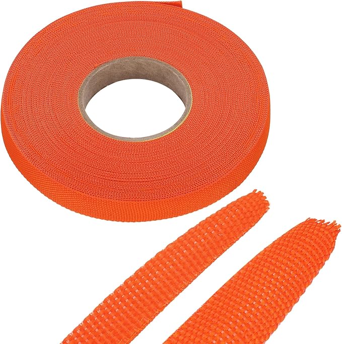 MECCANIXITY Braided Cable Sleeves Heat Shrinkable Fabric Sleeving, 3/8" 60ft Orange 2:1 Ratio Heat Shrinkable Cord Protector for Harness Cable, Network Cable Protection, Cable Management
