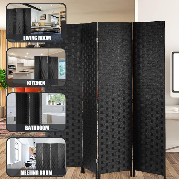 Room Divider, 4 Panels 6FT Folding Privacy Screen Wood Room Divider | Wall Wood - Image 6