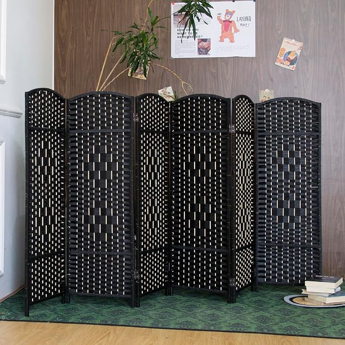 6 Panel Black Rattan Room Divider - Image 5